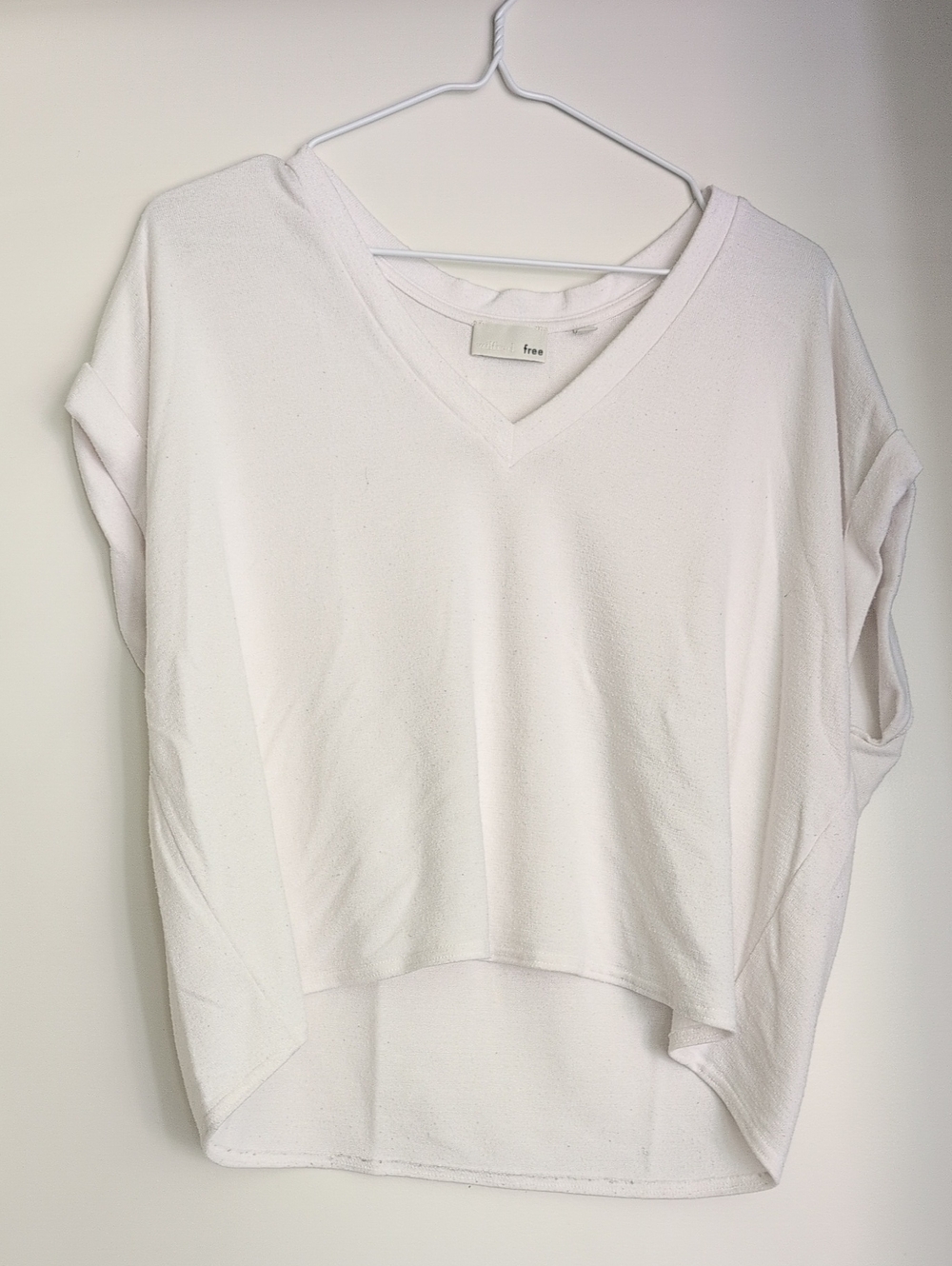 Free People Cream V-Neck Boxy Short Sleeve Top